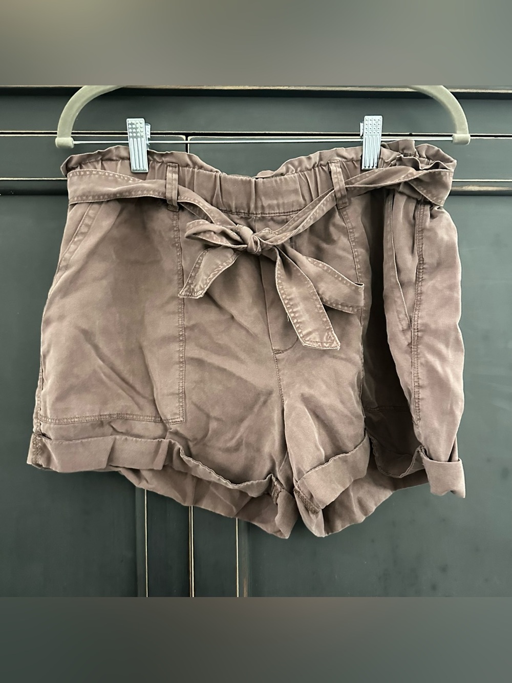 aerie Taupe Paperbag Waist Tie-Front Shorts - Brown - size S
